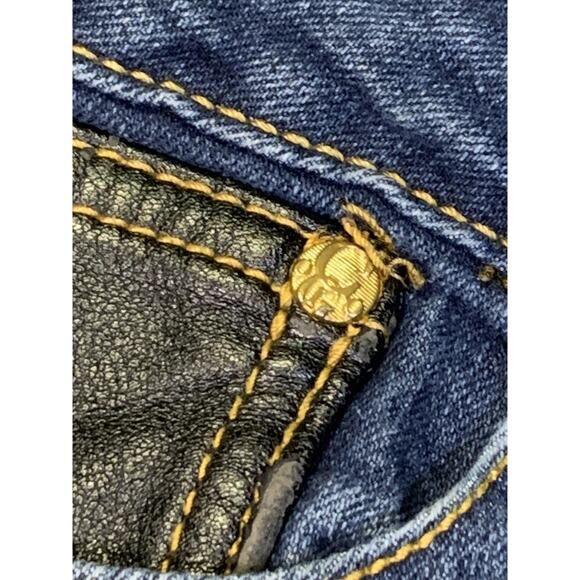 COOGI Frayed Fringe Embroidered Cut-off Jeans Leather Patchwork Y2K Grunge - Picture 9 of 15